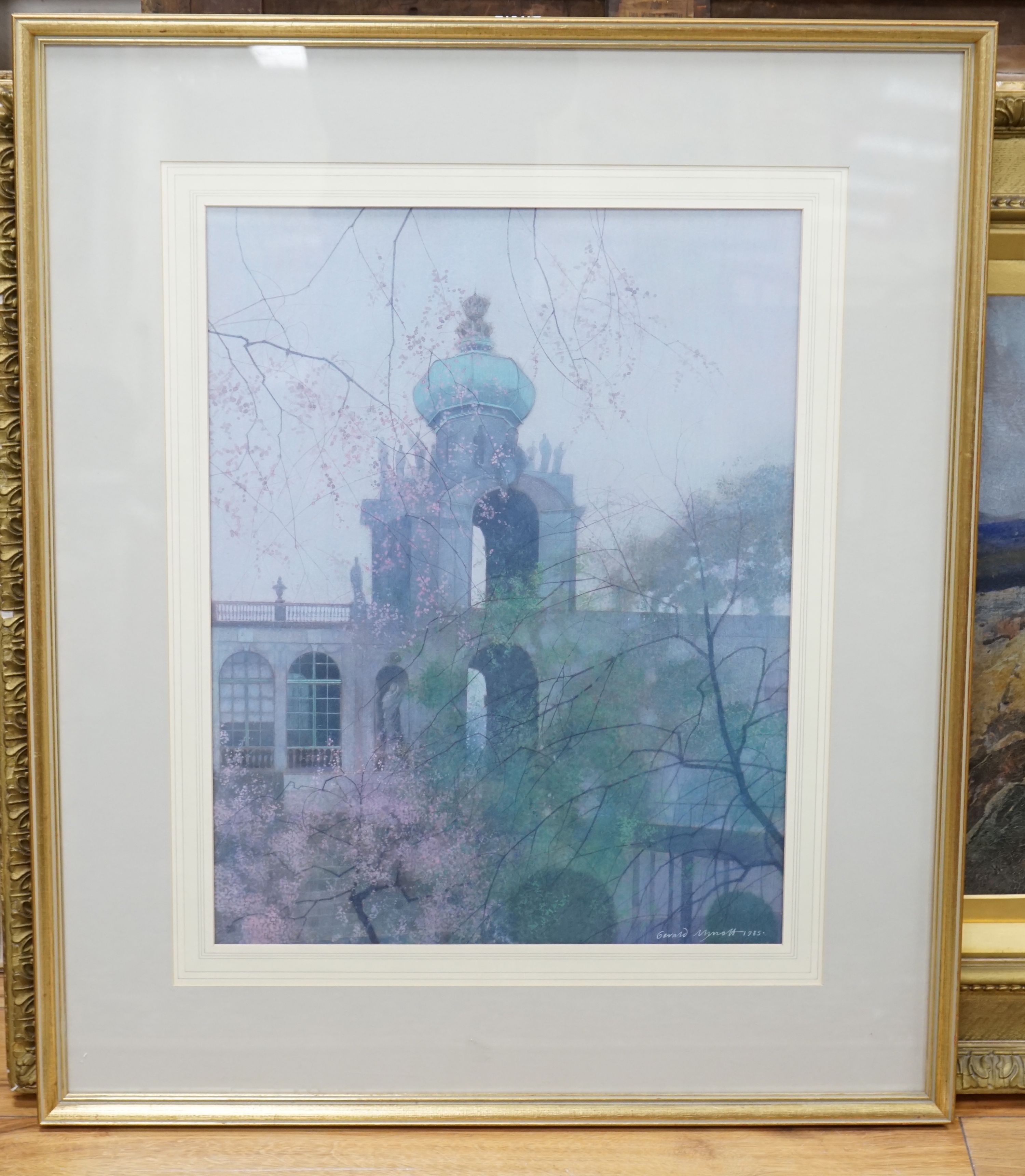Gerald Mynott (1957-), mixed media, 'Zwinger Palace, Dresden', signed and dated 1985, 57 x 44cm